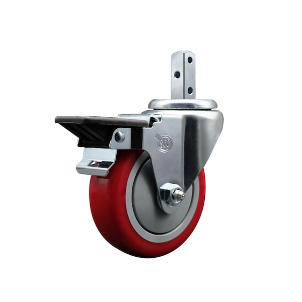 4'' Red Polyurethane Wheel Swivel 3/4'' Square Stem Caster with Brake